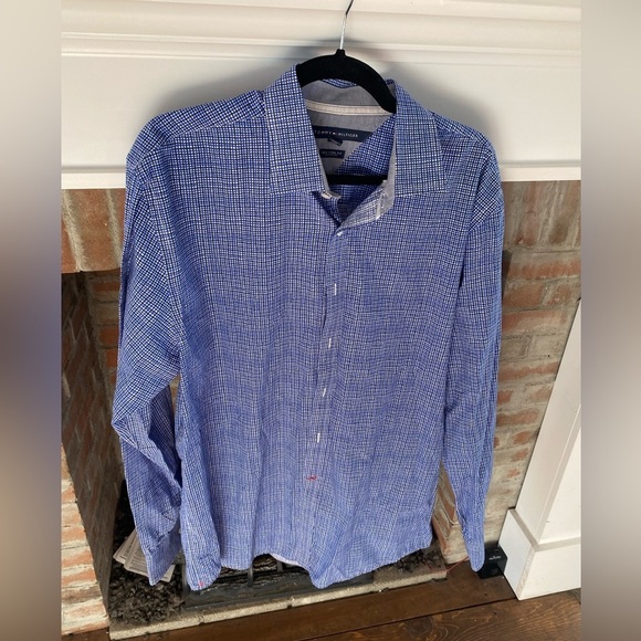 Mens Tommy Hilfiger New York Fit XL Blue Checkered Dress Shirt Button Do… - Picture 1 of 7